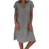 Haljine za žene s kratkim rukavima od punog casual dugačkog maxi V-izrez ljetna haljina siva 2xl