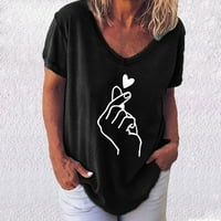 Ženska Plus Veličina Top Boho vrhovi V-izrez Srce Ispis kratkih rukava Majica Labava bluza Biker Majica