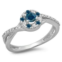 Dazzlingrock kolekcija 0. Carat 10k okrugli rez plavi i bijeli dijamant halo angažman prsten ct, bijelo