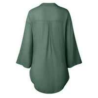 Tking Fashing Womens Ljeto Plus size rukav V izrez čvrsti vrhovi labave posteljine bočne majice Bluza