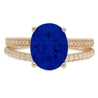 2.32ct ovalni rez simulirani plavi safir 18k žuti zlatni godišnjički zaručnički prsten veličine 5,25