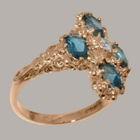 Britanska napravljena 18K ruža Zlatni prirodni dijamant i london Blue Topaz ženski prsten - Veličine