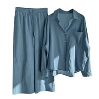 Wofedyo ženske hlače Ženska casual čvrsta retro plus veličina pamučna majica gumba Visoki struk labav