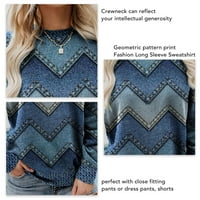 Ležerne prilike Fit Pulover Top, Geometrijski tisak Ženski pulover Vrh za upoznavanje PURPLISH BLUE,
