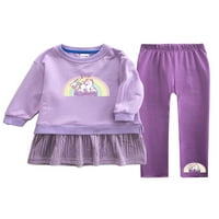 WRCNOTE Girls dugih rukava Velvet Top + hlače crtani tiskani za odmor Crw Crt Pant Set za životinje Outfit Purple