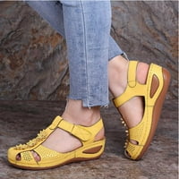 Sandale za klinove za žene Udobne šuplje cvijeće okrugle nožne cipele meke jedine cipele žute
