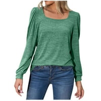 Čvrsta majica za žene jesen zimska kvadratnih vrata na dugih rukava casual bluza top zelena l