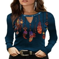 Capreze ženska modna odjeća casual okrugli vrat pulover bluze print šuplji dugih rukava TUNIC TO-a majice