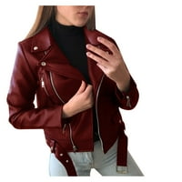 Žene hladne kožne jakne dugih rukava sa dugim rukavima sa kaputima pada kratka jakna duga ruka lagana