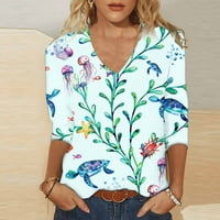 Vrhovi za žene Trendi tiskanje labave majice rukava Bluza V-izrez Casual Bluze na klirensu