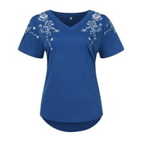 Ženski vrhovi ženske modne ljetne vrhunske majice vezene v vrat kratkih rukava majice plavi xxl