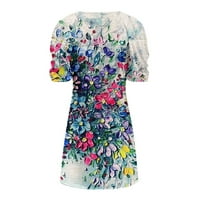 Ženske haljine Mini kratki rukav ležerni haljina za sunčanje tiskana V-izrez ljetna haljina sive s