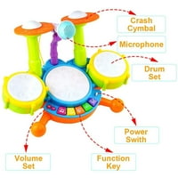Dečiji bubanj set za mališane 1-3, Glazbeni instrumenti Todder Bubanj igračke s bubnjevima, otkucaje bljeskalice za bebe i podesivi mikrofon bebe bubanj, poklon za rođendan za 1- godine dječake i djevojčice