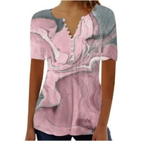 Majice za žene, Ženski ljetni V-izrez Print Casual Loop Top kratkih rukava V-izrez Bluze na vrhu Pink, m