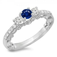 Zbirka Dazzlingock 14k Round Blue Sapphire & White Diamond Bridal Vintage Kamen zaručni prsten, bijelo
