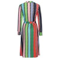 Haljina za ženske modne boje dugih rukava sa remenom noćnog ili ležerne haljine