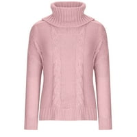 Ženski džemperski džemper vrhovi estetski džemper dugi rukav pletenje turtleneck džemper ružičaste s