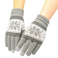 Pletene vunene žene djevojke snježne pahulje zime drže tople rukavice od rukavice - sivo