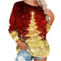 Ženska božićna dukserica Božićna stabla Ispiši casual pulover vrhovi plus veličina slatka dugih rukava