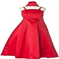 Ugaoni saten A-line haljina sa cvjetnim perlicama za cvjetnu djevojku i veliku djevojku crvena HC1082
