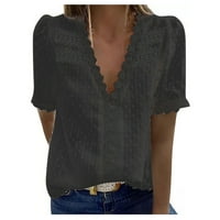 DTIDTPE majice za žene, kratki gornji rukav u boji Casual T majica čipkasti bluza s šljokicom V Fomens