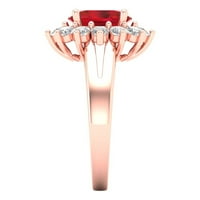 2. CT sjajan ovalni rez simulirani ružičasti turmalin 14k Rose Gold Halo Pasijans sa Accentima prsten