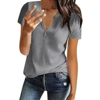 Dyfzdhu majica za žene Ljetni modni pleteni kratki rukav Tunik TOP V izrez labava majica Grey M