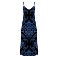 Ljetne haljine za žene V-izrez modna gležnjana duljina za gležanj A-line haljina bez rukava tamno plave