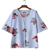 Avamo ženski dugi cvjetni čisti okrugli izrez šifonske bluze na pola rukava prozračna labava kupaonica