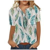 Ženska majica kratkih rukava Grafički casual gumb labavi fit t majice Henley linen V izrez ljetni vrhovi