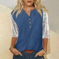 Apepal Women Plus veličina vrhova ženske majice Henley majice majice s majicama za žene Blue 2xl