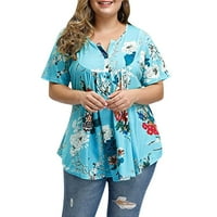 SunhillsGrace Majice za žene Ležerne prilike O-izrez Labavi kratki rukav cvjetni print plus size Majica