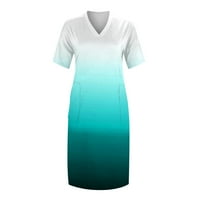 Ženska ljetna plus veličina V izrez kratki rukav džep za koljeno Ležerne haljine su isplative i pogodne za razne prilike svijetlo plave 5xl