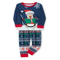 Uklapanje obiteljske božićne pidžame crtani pingvin tisak dugih rukava vrhovi snježne pantalone za spavanje