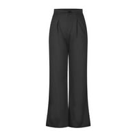 Žene plus veličine čišćenje ženske modne ljetne čvrste tasterne džep elastične struke duge hlače crno