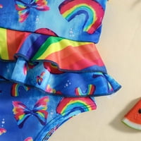 Djevojke za ruke bez rukava Ljetni kupaći kostim Cartoon Rainbow Print Ruffles kupaći kostimi kupaći