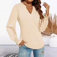 Entyinea ženske majice labavi fit osnovni čvrsti meki pamučni pamučni dugih rukava Top košulje Khaki S