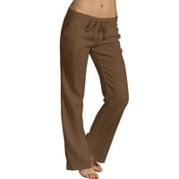 Ljetne ženske široke hlače za nogu čvrsto uređene posteljine obrezane hlače sa džepovima