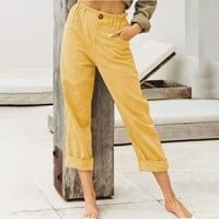 Anuirheih Žene Ležerne prilike, gumbi džepa u boji Elastični struk Udobne ravne hlače
