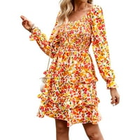 Bxingsfty cvjetni ispisani mini party haljina s dugim rukavima Lady Slim Fit casual srednja odjeća