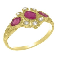 Britanci napravio 9k žuto zlato prirodno rubin i dijamantni ženski rubni prsten - Opcije veličine -
