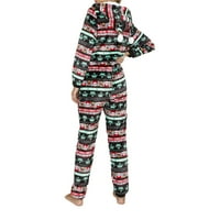 Fanvereka Žene Ugodno Santa uzorak Ispišite božićnu pidžamu zahrani s kapuljačom i zip-om
