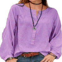 Zračna ženska ležerna bluza s dugim rukavima Labavi gumb Solid Color Henley majica