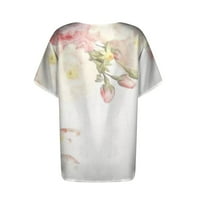 GAECUW platnene majice za žene ljetne bluze s kratkim rukavima Torberne majice Cvjetni tisak vrhovi