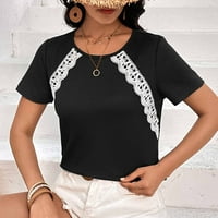 Hanas vrhovi ženska modna casual čvrsta boja okrugla vrat kratki rukav majica top black m