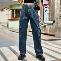 Huachen ženski modni elastični struk personalizirani džep traper teretne pantalone