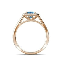 Blue Topaz i dijamantski ruši zaručni prsten 1. CT TW u 14k Rose Gold.Size 7.0