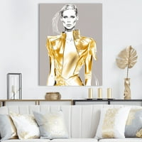 Art DesimanArt Visoko modni model skica u zlatni v modni ženski platneni ispisuje.