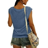 MLQIDK WOMENS TOP Ljeto Želje Ležerne prilike V-izrez Labavi mekoj kapu s rukavom majicom Majica, plavi