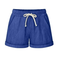 Žene Ljetne kratke hlače Pamučni posteljina izvlačenja elastičnih struka džepova labave casual plažnih kratkih hlača